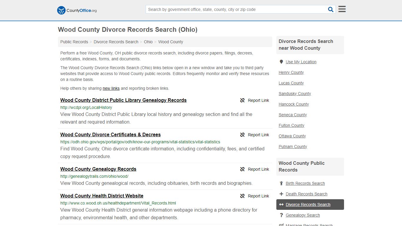 Wood County Divorce Records Search (Ohio) - County Office