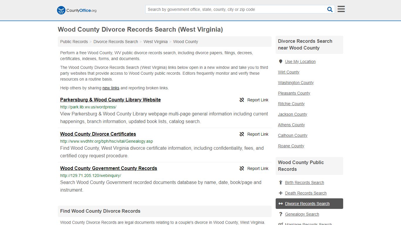 Divorce Records Search - Wood County, WV (Divorce Certificates & Decrees)